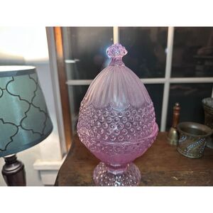 GORHAM CRYSTAL GERMANY PINK HOBNAIL EGG COVERED CANDY/NUT DISH